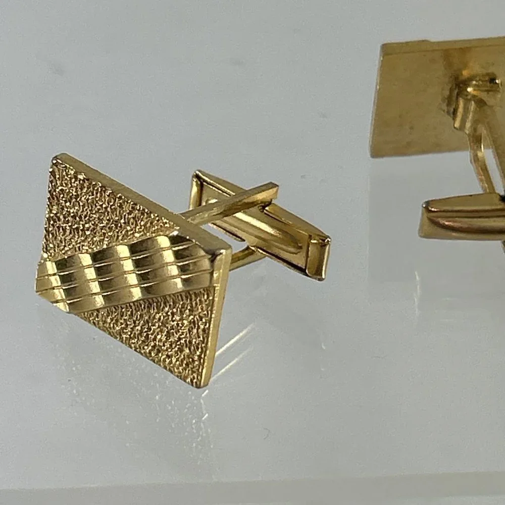 Vintage Gold Tone Textured Cufflinks Rectangles Wedding Prom Unbranded Geometric